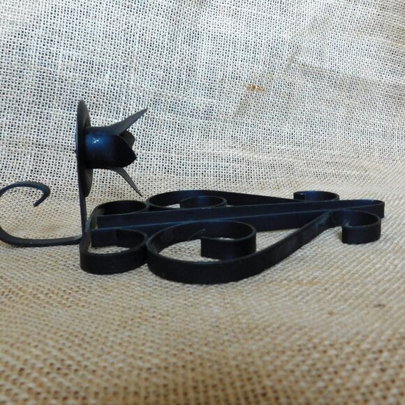VTG MCM  Black Wrought Iron Metal Wall Candlestick Sconces 9" Pair Candle Holder - Picture 3 of 8